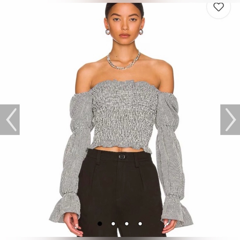 Gingham Smocked Off-Shoulder Crop Top - Black & White